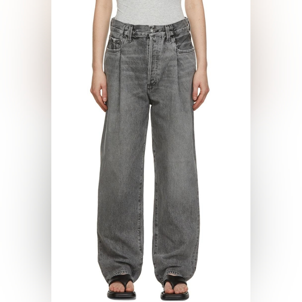 Agolde Fold Waistband Pleated Straight Jeans in Tune (Grey) Size 23/24
